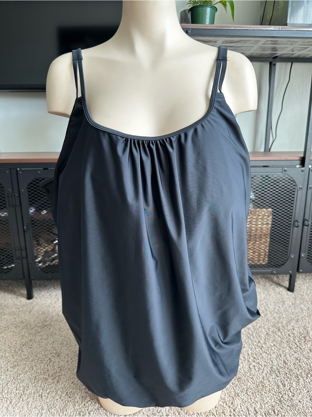 Black Tankini Swim Top - Simple Scoop Neck